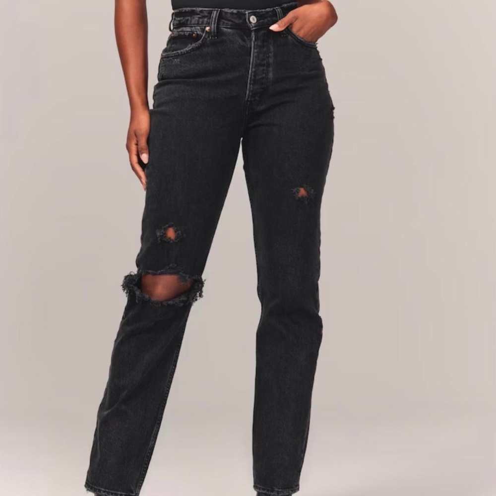 Abercrombie & Fitch The Dad High Rise Black Distressed Jeans 24S/00/Curve Love